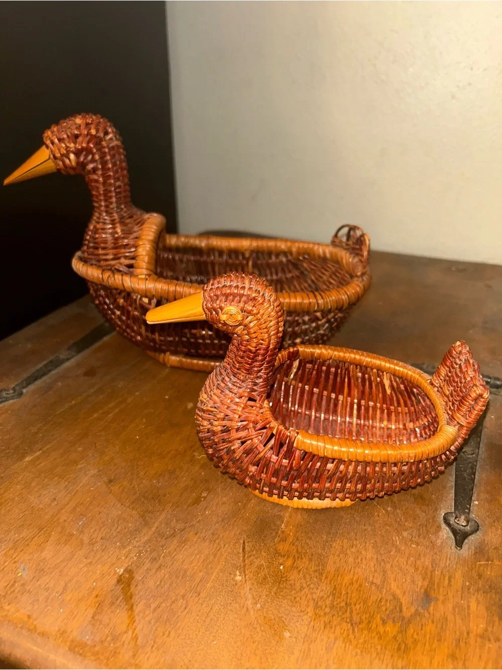 Handwoven Brown Wicker Duck Basket Set - Decorative Home Accent